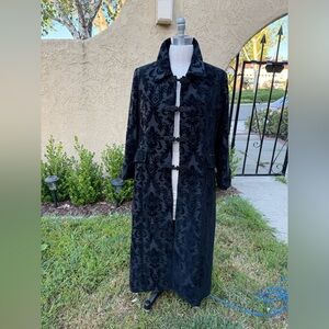 Vintage Giorgiou studio Black Velvet Brocade Long Coat with Frog Closures